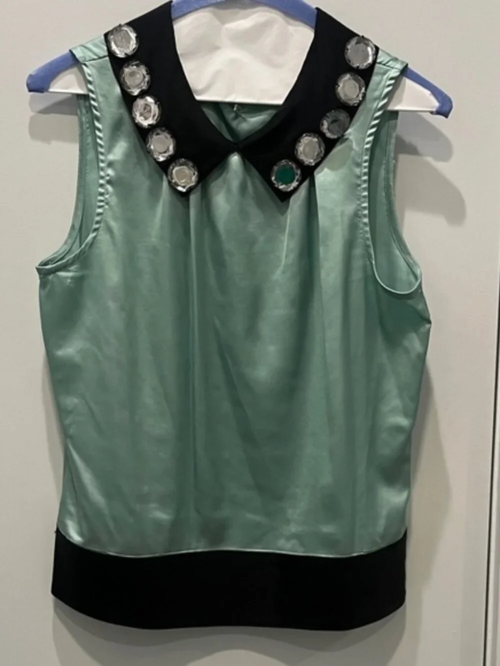 Kate Spade Mint Green Sleeveless Blouse with Embellished Collar